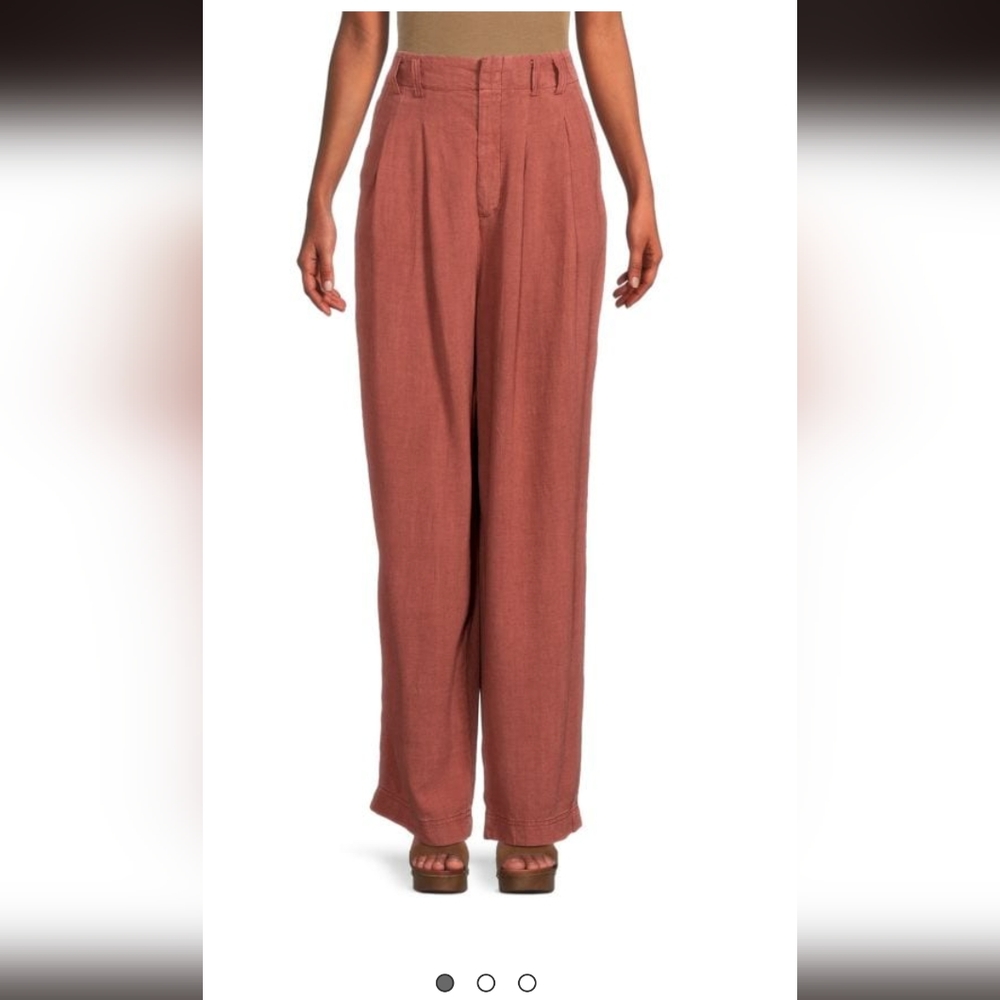 WHITE Free People ​Calla Linen Blend Pleated Trousers